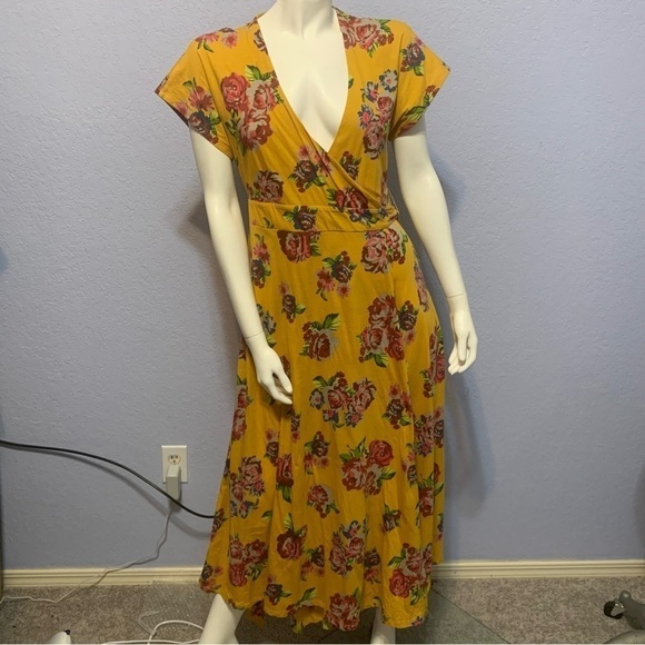 Matilda Jane Yellow Floral Alana Wrap Pockets Short Sleeves Maxi Dress - Picture 1 of 7
